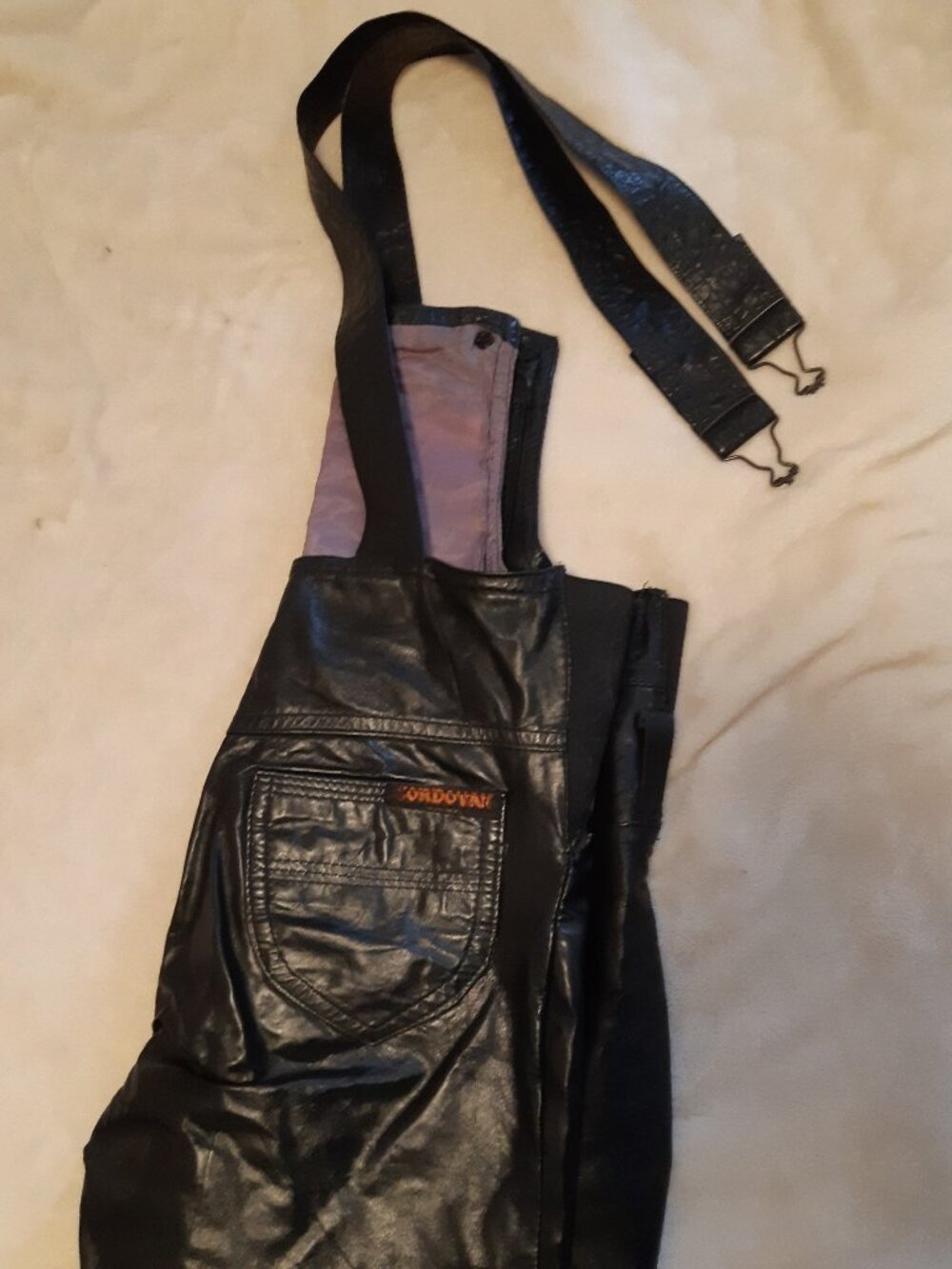 Vintage Cordovan Montreal Real Leather Moto Overalls Bib Pants Black - Picture 12 of 14